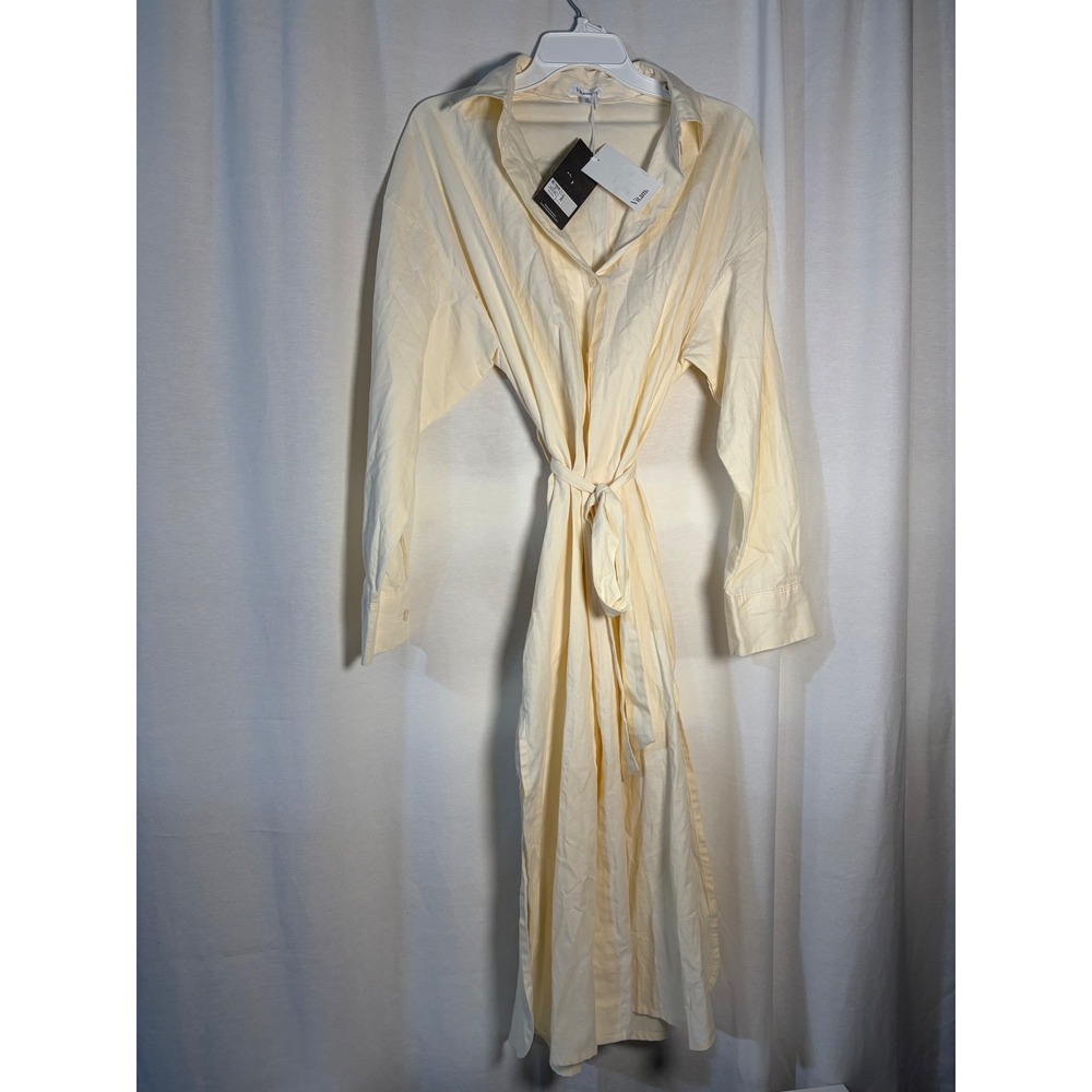 Vitamin A Women Cream Yellow Long Sleeve Midi Shirt Dress Belted NWT Size S